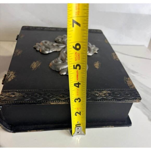 Vintage Bible Iron Case Black with Silver Cross Religious Decorative Storage Box - Picture 6 of 7